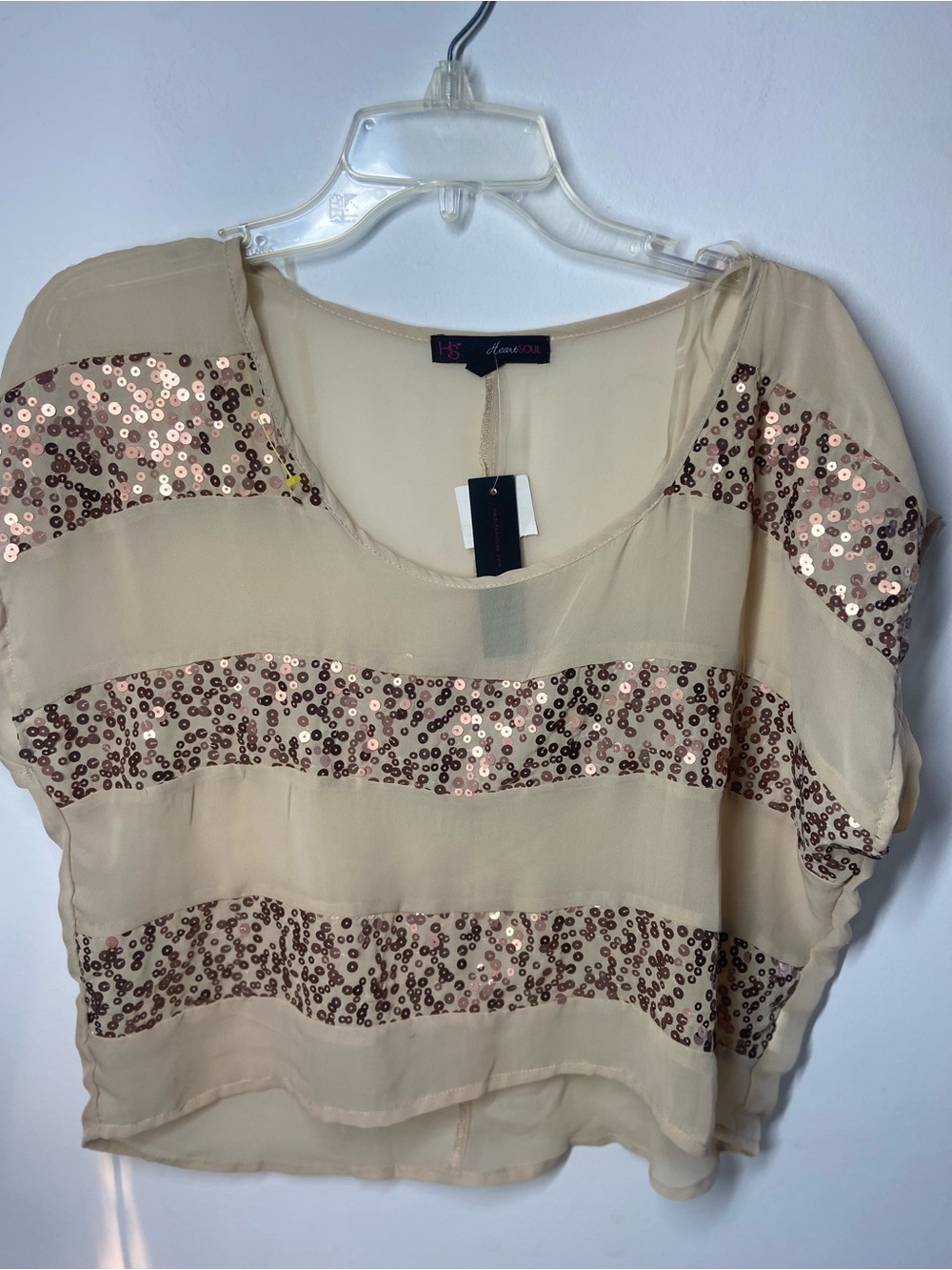 HeartSoul Cream Sequin Stripe Chiffon Blouse